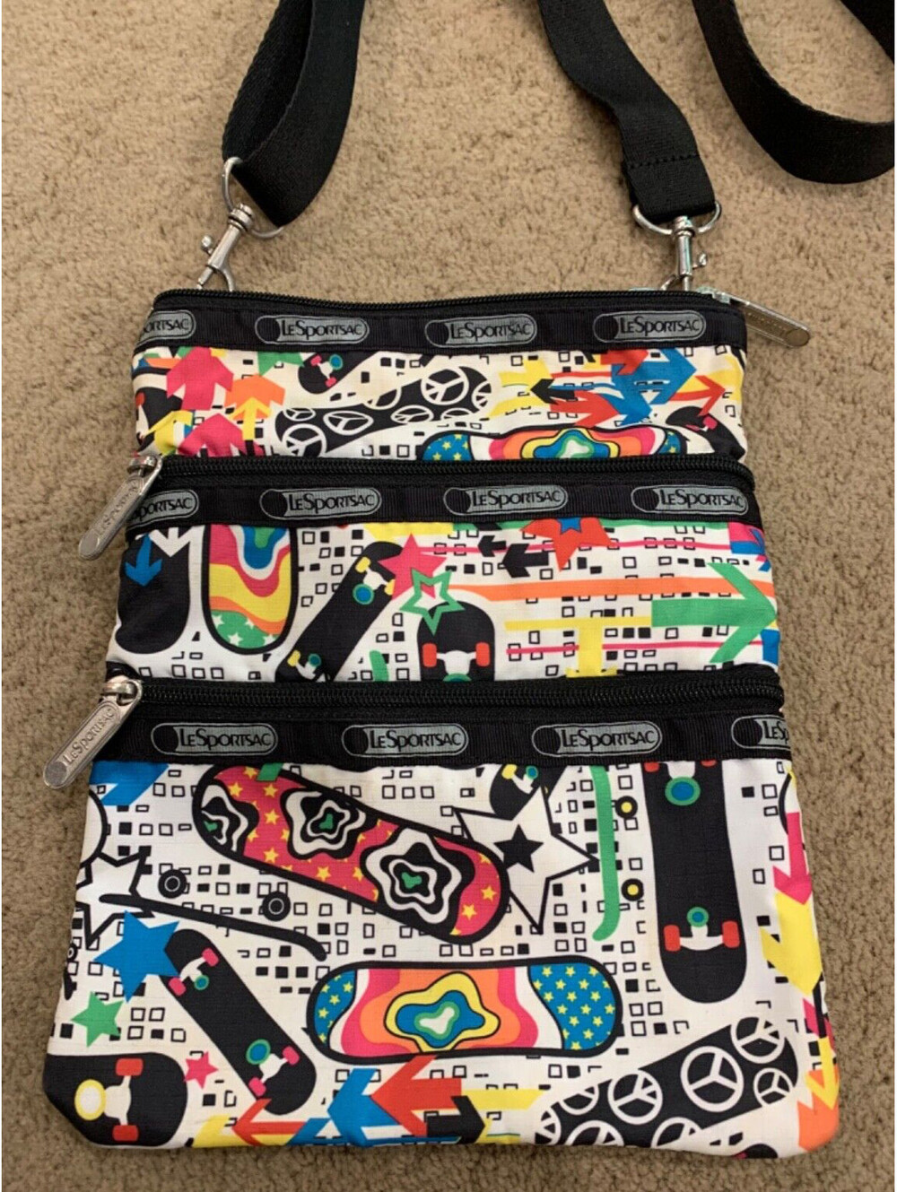 LeSportsac Bag  Triple Zip  Small Skateboard Theme Crossbody Shoulder Bag NWOT